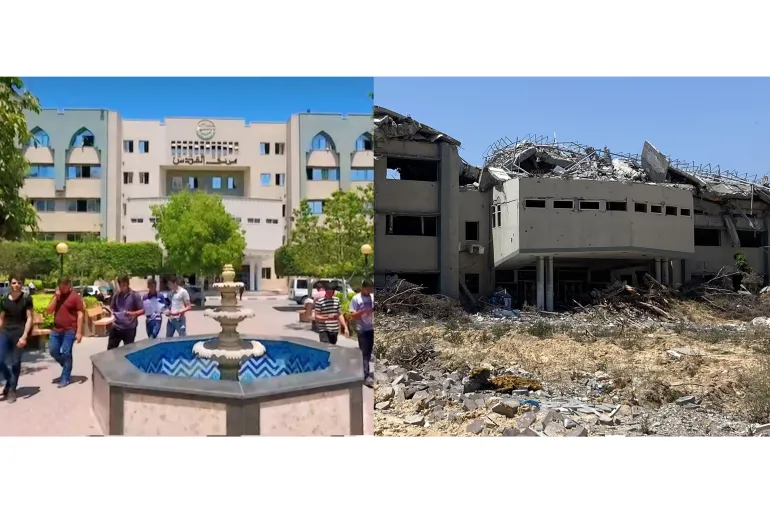 Before and after images of a damaged building