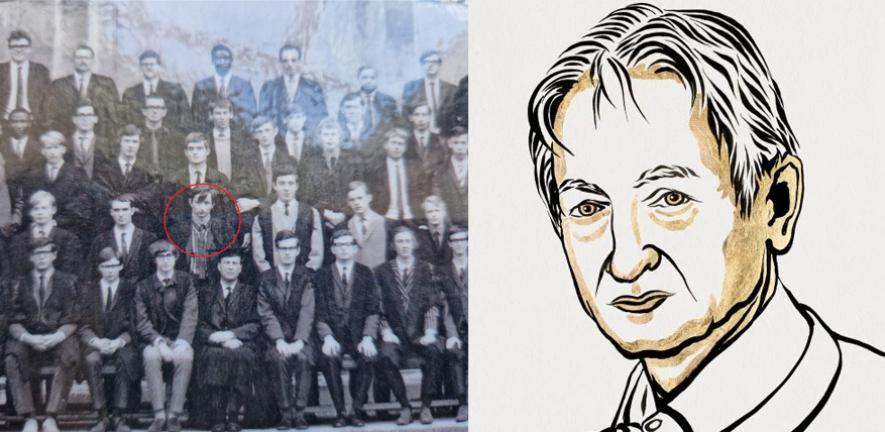 Old group photo and sketch of highlighted man