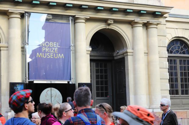 Crowd outside Nobel Prize Museum entrance