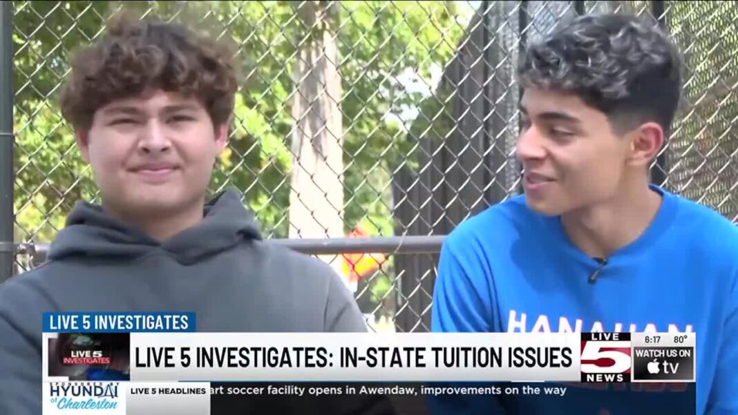 Two teens discussing on news segment about tuition issues