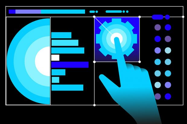 Hand interacting with futuristic touchscreen interface